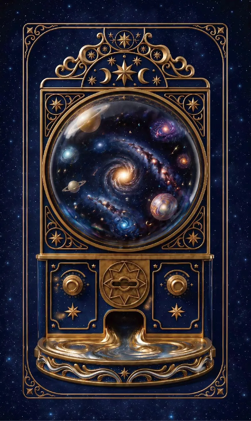 奇珠塔罗卡牌背面，金色平行宇宙扭蛋机